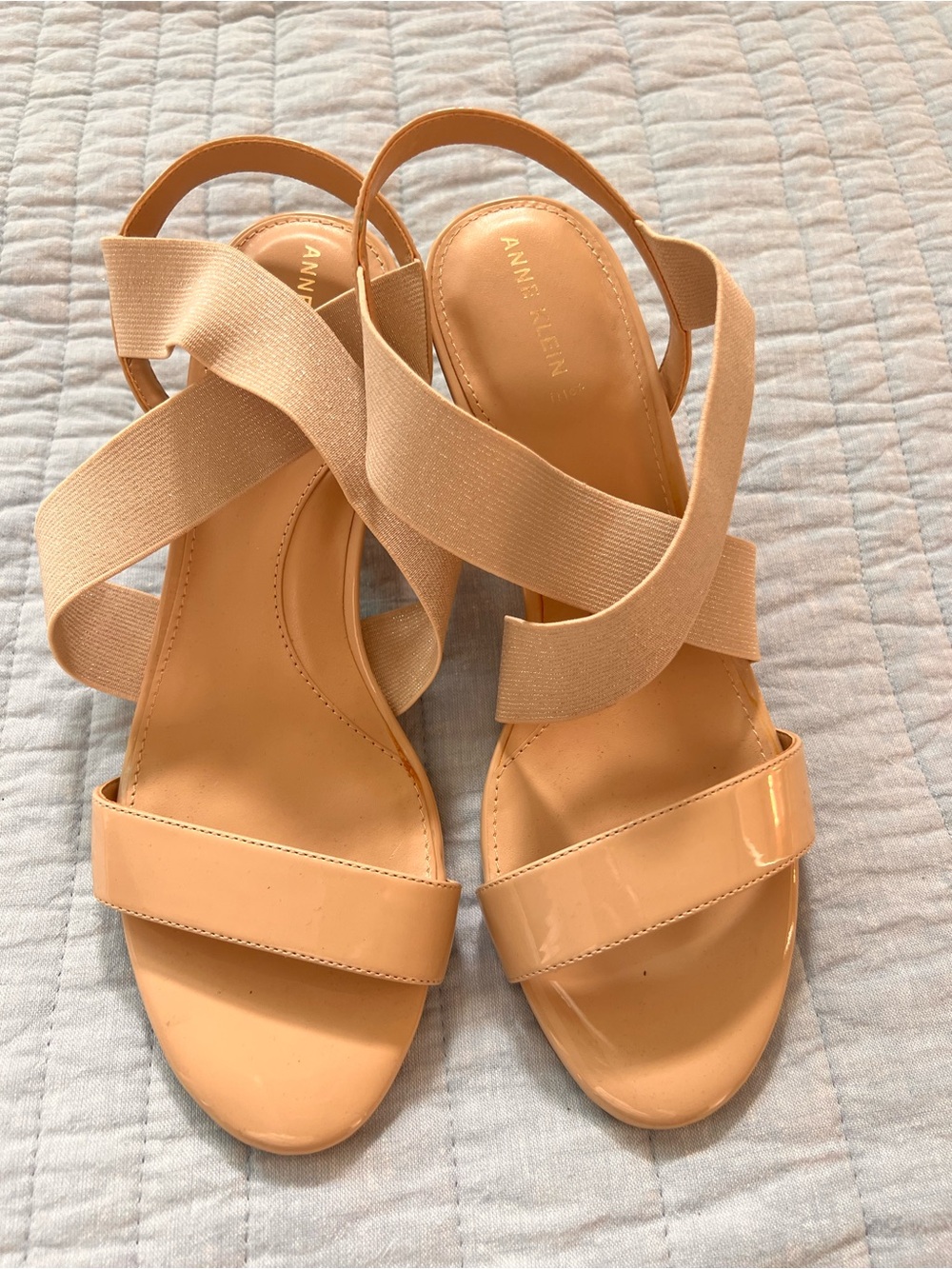Anne Klein Light Metallic Gold Patent Strappy Sandals
